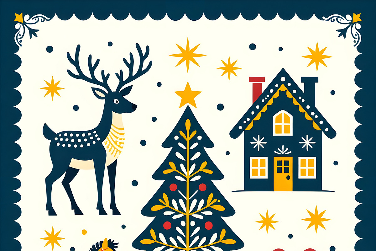 Christmas Delight in Blue and Gold, a Decorative Illustration by Sharon Schwalbe (Photo 2 of 5)