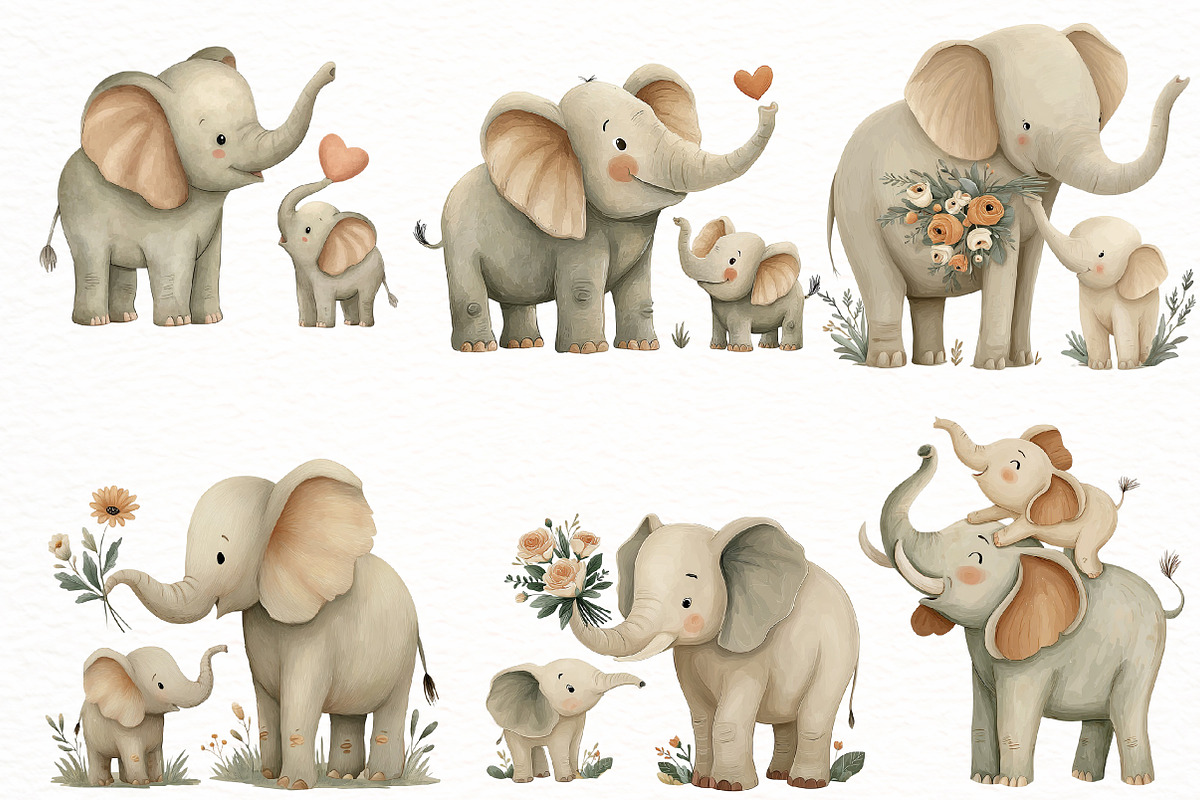 Elephant Mother's Day Elephant Clipa, an Illustration by Designworld (Photo 3 of 7)