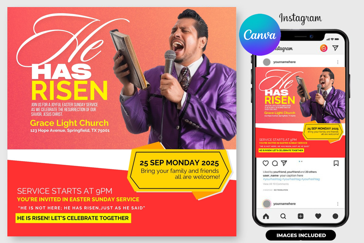 He Is Risen Easter Sunday Flyer, a Graphic by graphicforest (Photo 2 of 4)