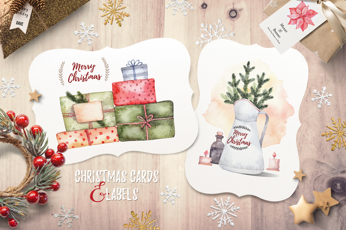 Christmas holidays. Watercolor set, a Decorative Illustration by Kate Macate (Photo 3 of 6)