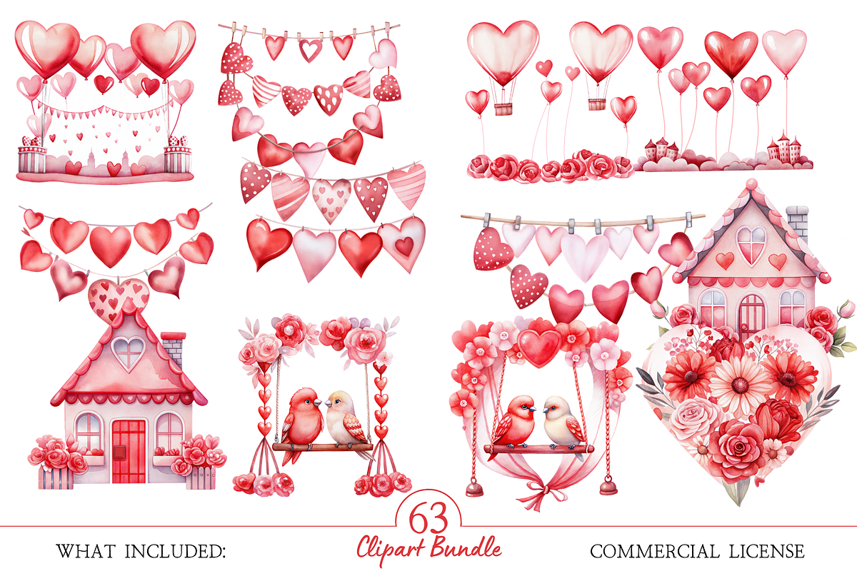 Valentine Love Watercolor Clipart, an Illustration by MockupWizard (Photo 4 of 6)