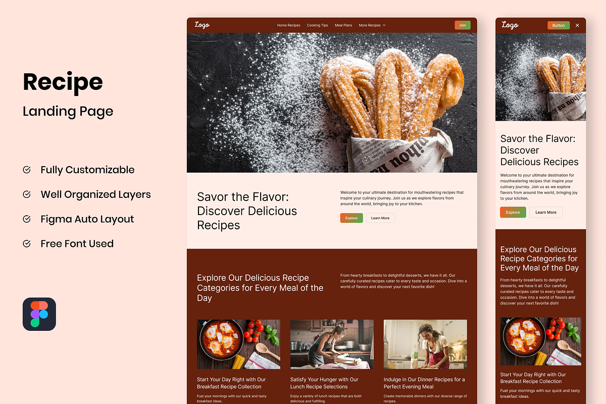 Recipe - Landing Page Template