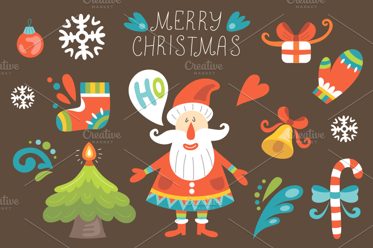 Christmas set with Santa, an Illustration by piyacler (Photo 1 of 2)