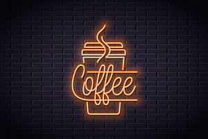 Coffee Cup Neon Logo.