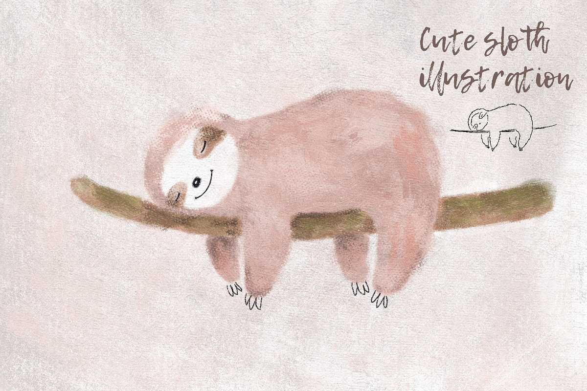 Cute sleeping sloth illustration, an Animal Illustration by Leksart (Photo 2 of 5)