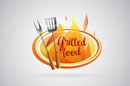 Logo Barbecue grilled food with flam