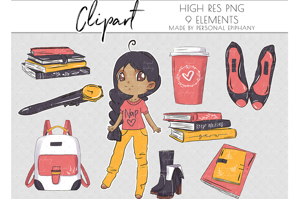 Cute planner girl, dark skin journal, an Illustration by Personal Epiphany