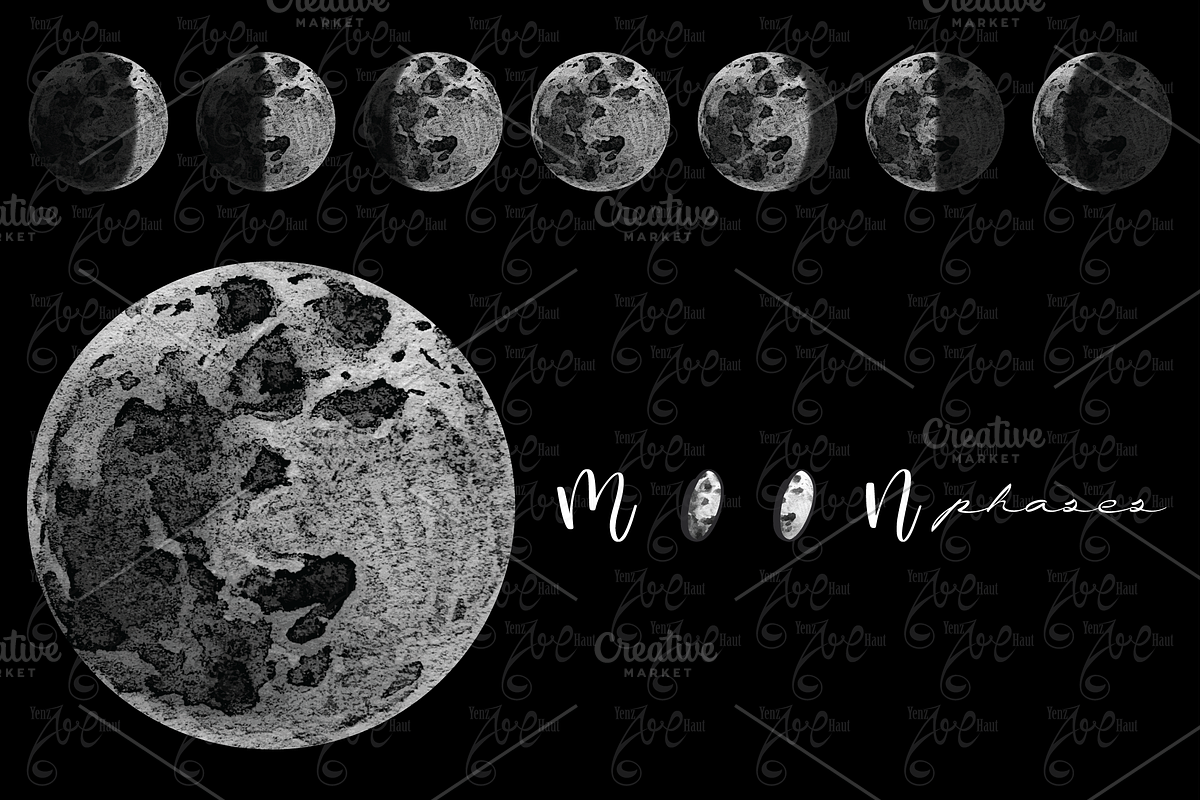 The Moon Phases Collection Set, a Decorative Illustration by YenzArtHaut (Photo 4 of 4)