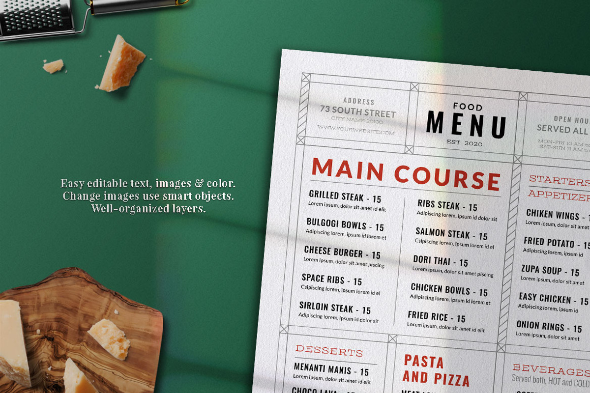 Modern Food Menu, a Print Template by The Savory Directors (Photo 2 of 3)