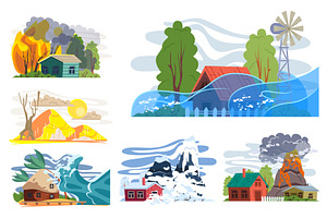 Natural Disasters Set, an Illustration by alexdndz