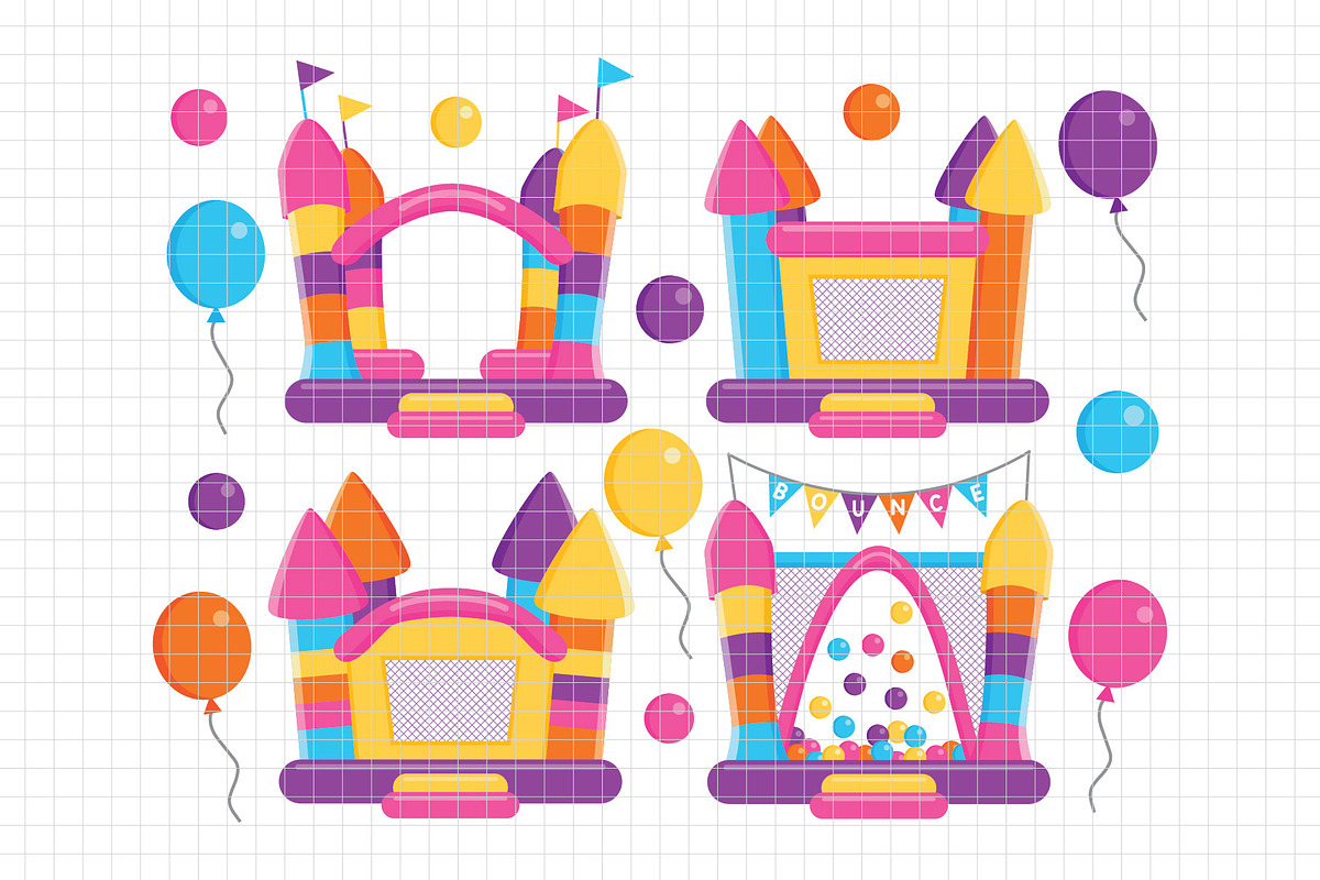 Bounce House Clipart (DC62B), a Decorative Illustration by Printablestore