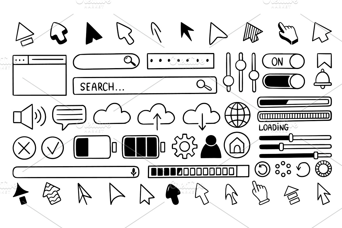 Doodle user interface. Black arrow, a Technology Illustration by Valerie Bodnar