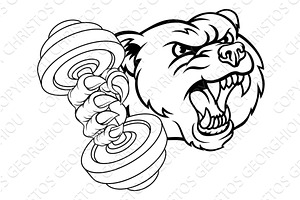 Bear Grizzly Weight Lifting Dumbbell, an Animal Illustration by Christos Georghiou