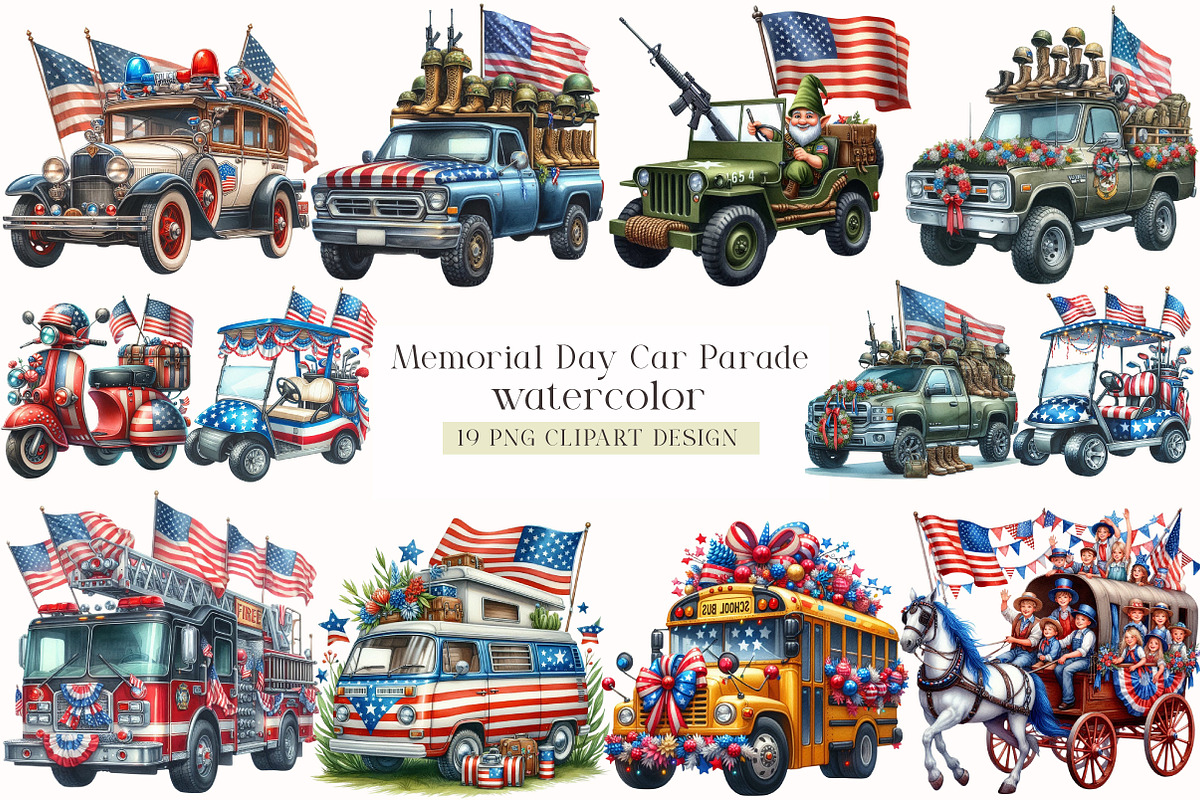 Memorial Day Car Parade Clipart, an Illustration by DreamArtGraphic (Photo 1 of 4)