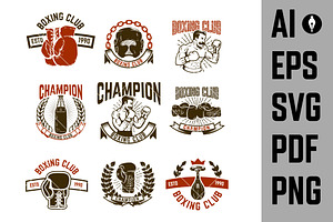 Set Of Boxing Club Emblems SVG