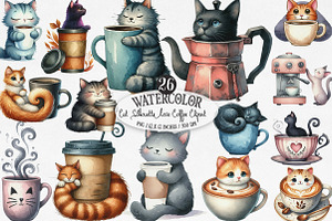 Cat Silhouette Love Coffee Clipart, an Illustration by Designking