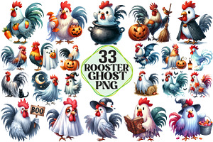Halloween Rooster Ghost Clipart, an Illustration by Pixels.Craft
