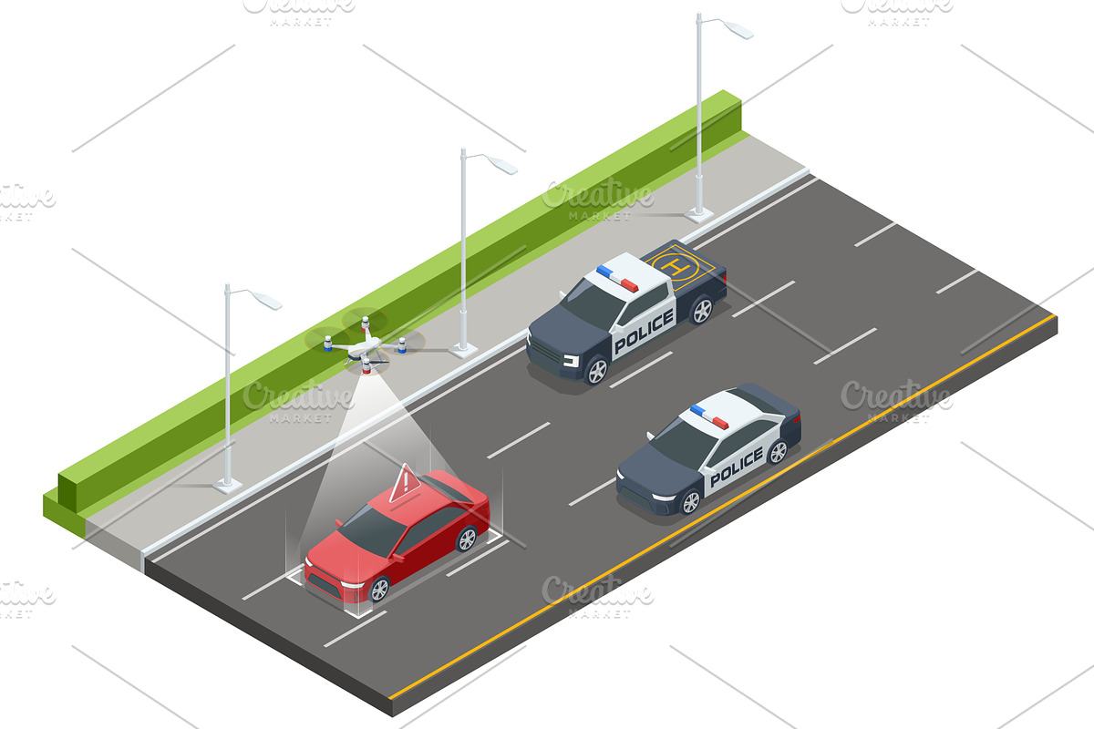 Isometric police vehicles using a, a Transportation Illustration by Golden Sikorka