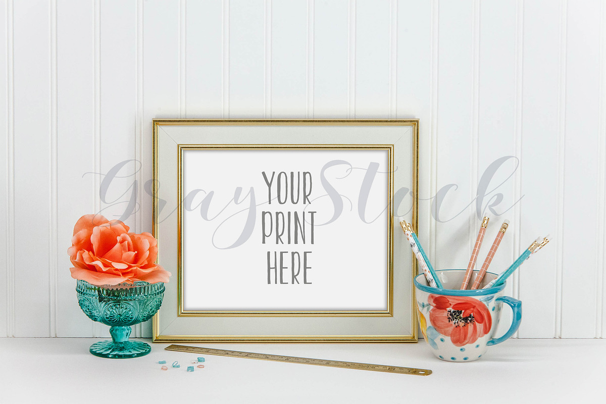 Turquoise & Cream Frame Mock Up, a Print Template by Gray Stock