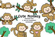 cute monkey, monkey clipart, kawaii, an Animal Illustration by Nattapohncha (Thumbnail 1 of 3)