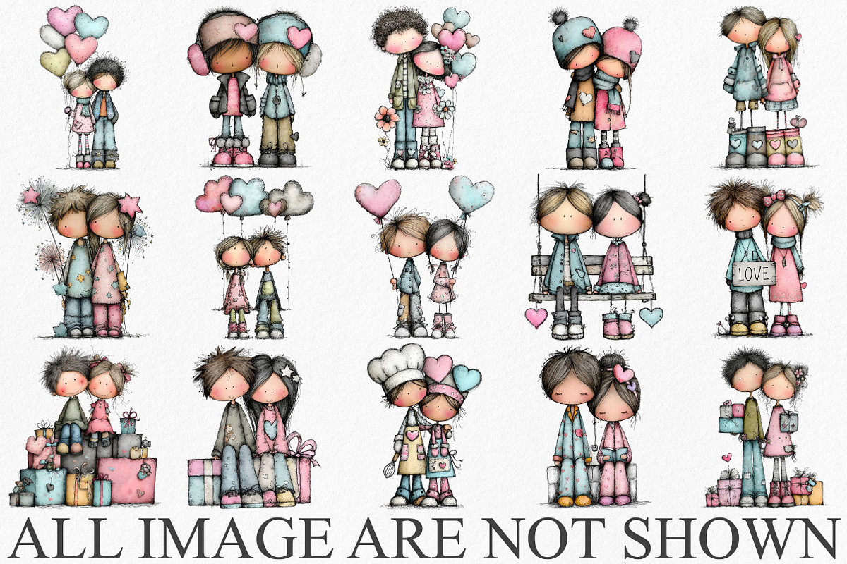 Whimsical Valentine Lovers Clipart, an Illustration by Canvas Craft (Photo 3 of 6)