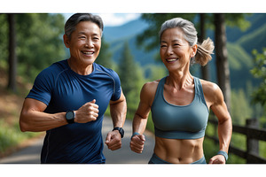 Active senior couple jogging, an Illustration by tilialucida