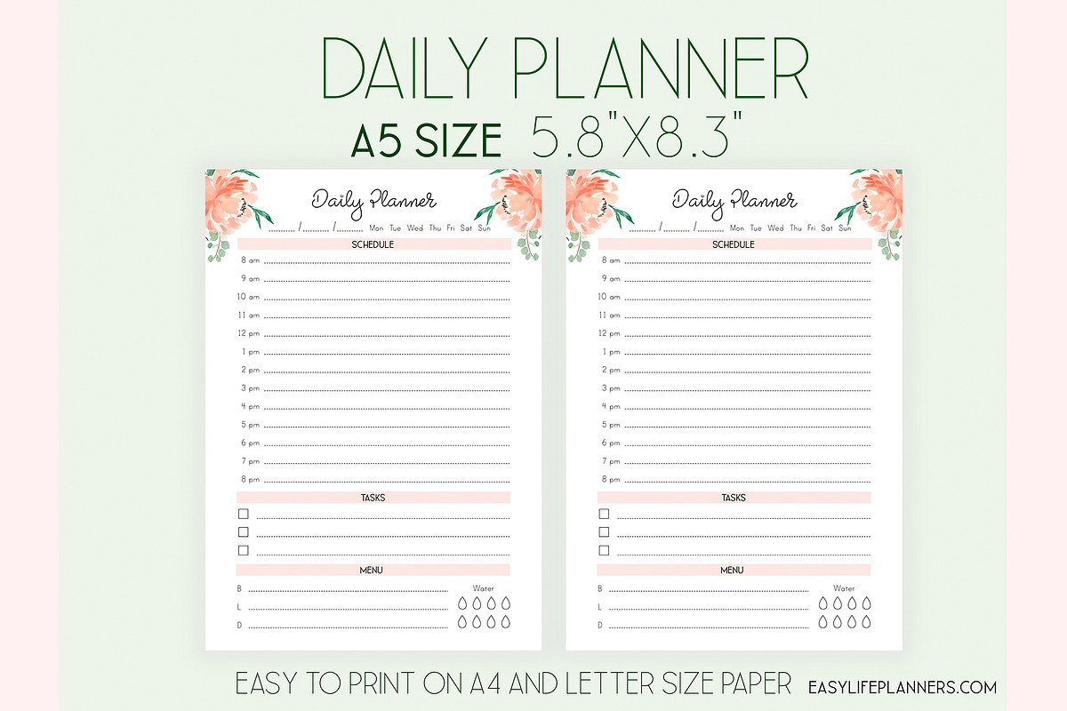 Daily Planner A5 Inserts for Filofax, a Stationery Template by EasyLifePlanners (Photo 4 of 4)