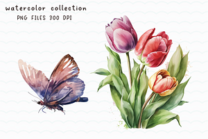 Lily Flowers & Butterfly Watercolor