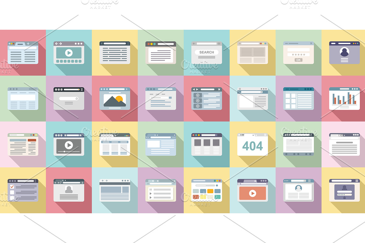 Browser icons set flat vector, a Technology Illustration by Ylivdesign