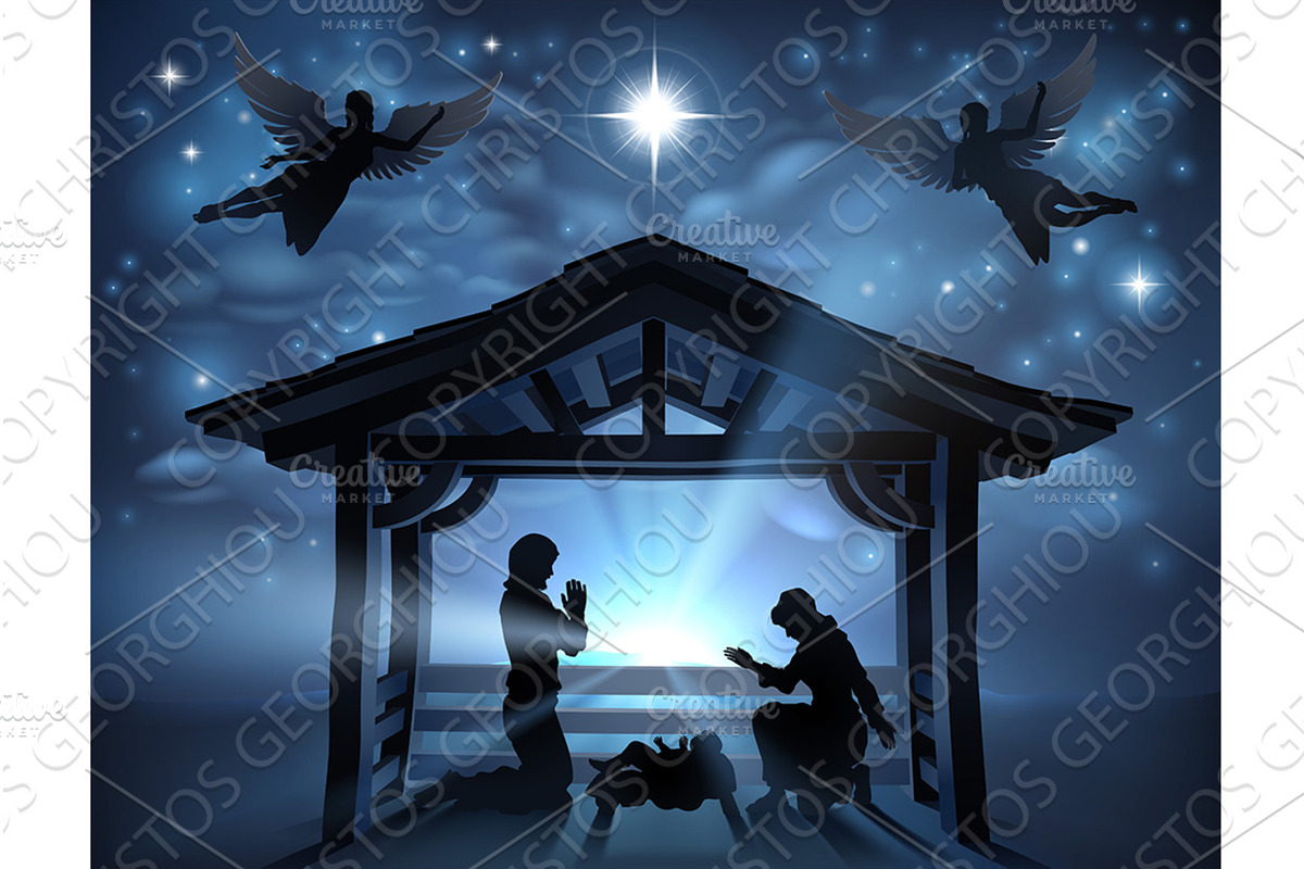 Christmas Nativity Scene Jesus, an Illustration by Christos Georghiou