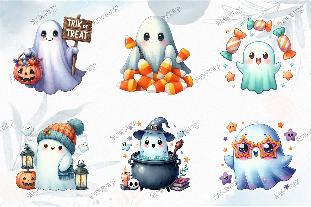 Halloween Cute Ghost Collection Clip, an Illustration by designcity5 (Photo 2 of 5)