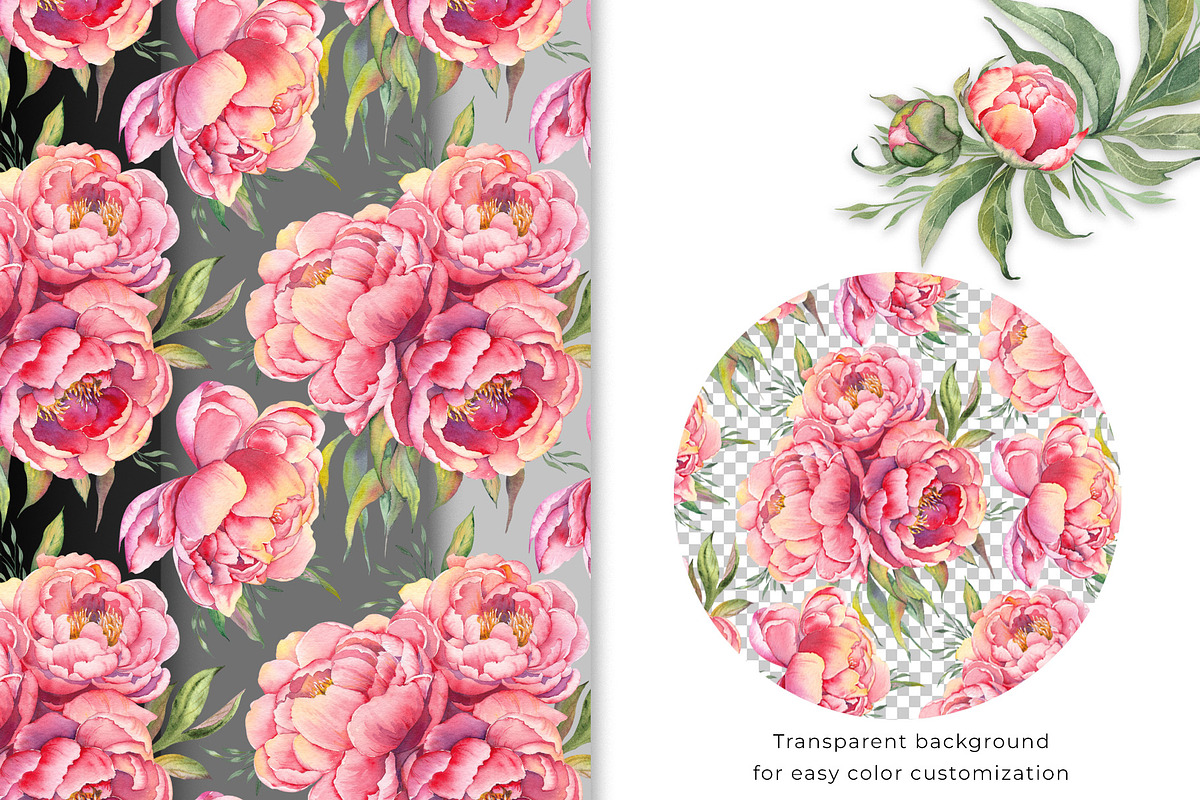 PEONY watercolor clip art & patterns, an Object Graphic by Jeanna Draw (Photo 8 of 15)
