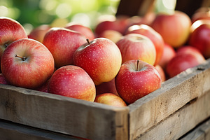 Organic apples in wooden crate, a Food & Drink Photo by MistyDay