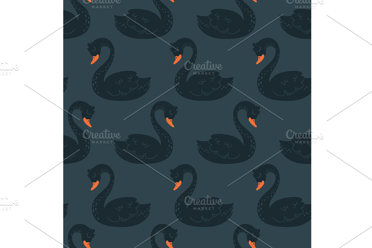 Black swan characters. Swans, an Animal Illustration by LadadikArt