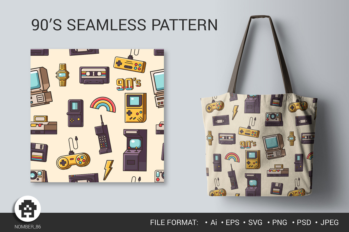 The 90's Seamless Pattern., a Pattern Graphic by Nomber_86 (Photo 1 of 2)