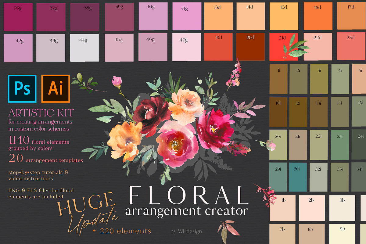 Watercolor Floral Bouquet Creator, a Decorative Illustration by whiteheartdesign (Photo 1 of 11)