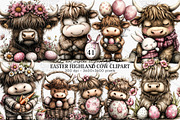 Easter Highland Cow Clipart Bundle, an Illustration by Canvas Craft (Thumbnail 1 of 6)