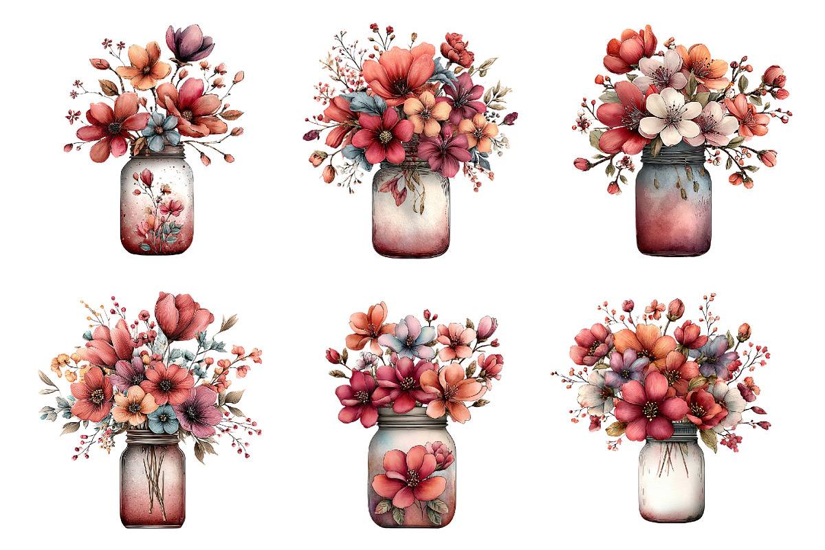 Whimsical spring mason jar clipart, an Illustration by SinaCreation (Photo 5 of 11)