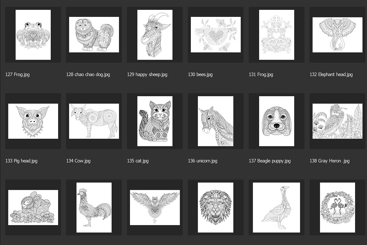 150 animals for adult coloring book, an Animal Illustration by Somjai King (Photo 9 of 10)