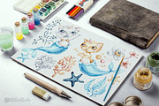 Cat Mermaid watercolor clipart, an Animal Illustration by UlitkaStudio (Thumbnail 7 of 10)