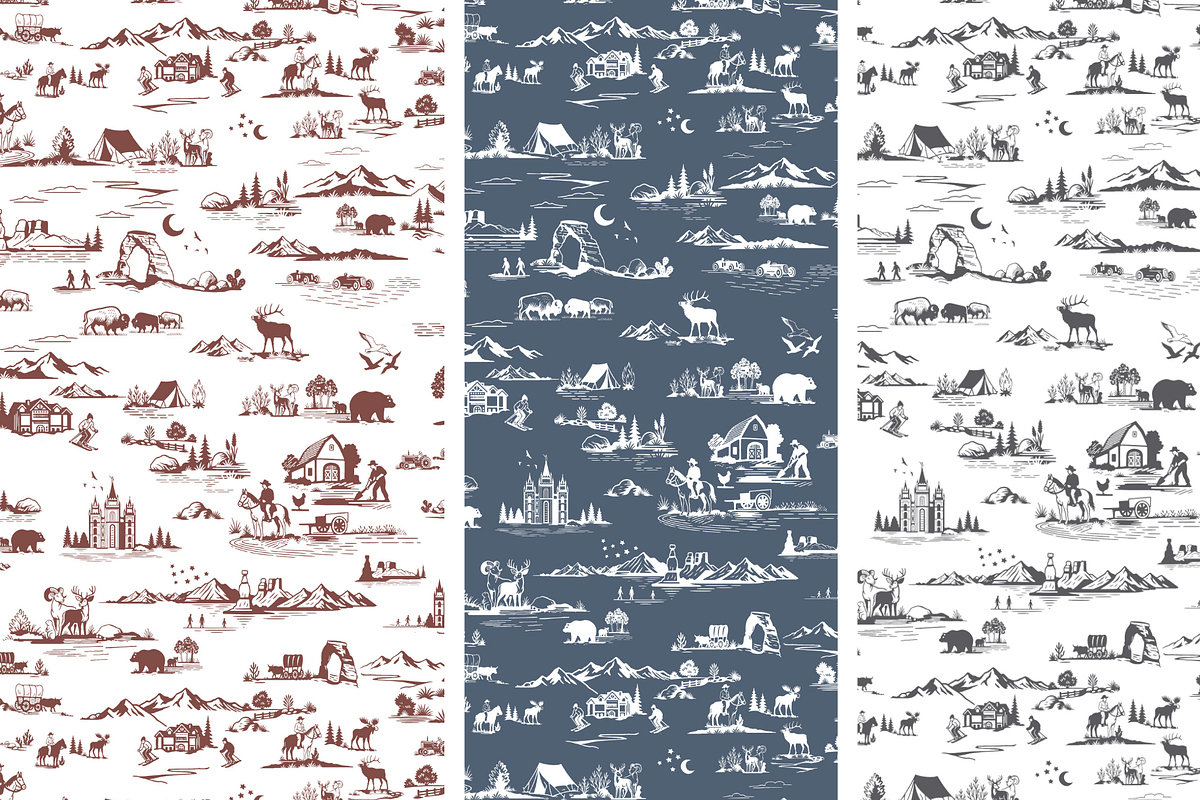 Utah Seamless Toile Pattern Set, a Background Graphic by Hughes Studio (Photo 8 of 8)