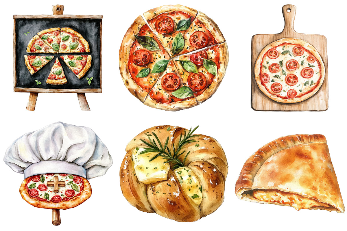 Watercolor Pizza Store Clipart, an Illustration by Craft Nest (Photo 2 of 6)