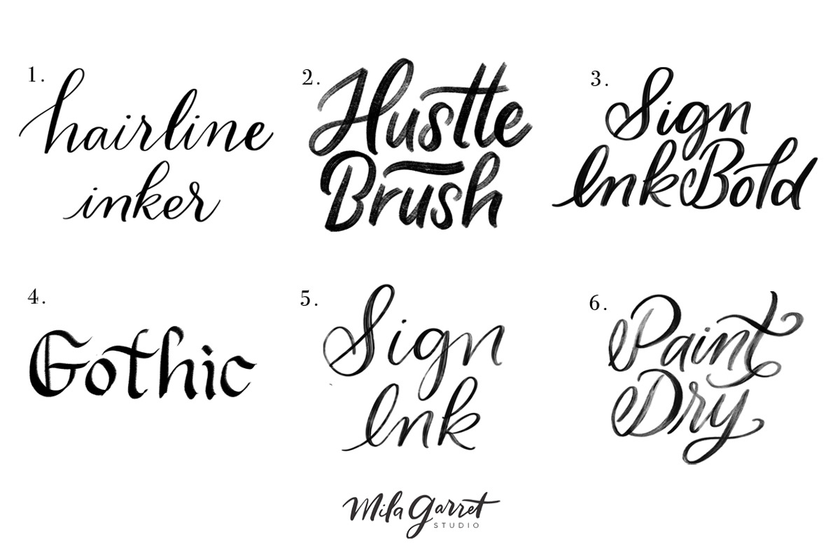 Procreate Brushes Lettering Variety, a Brush Add-On by Mila Garret (Photo 4 of 6)