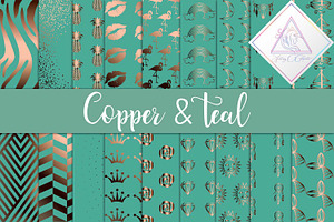 Copper & Teal Metallic Digital Paper