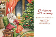Christmas with mommy watercolor, a Seasonal Illustration by Lososenok (Thumbnail 1 of 4)
