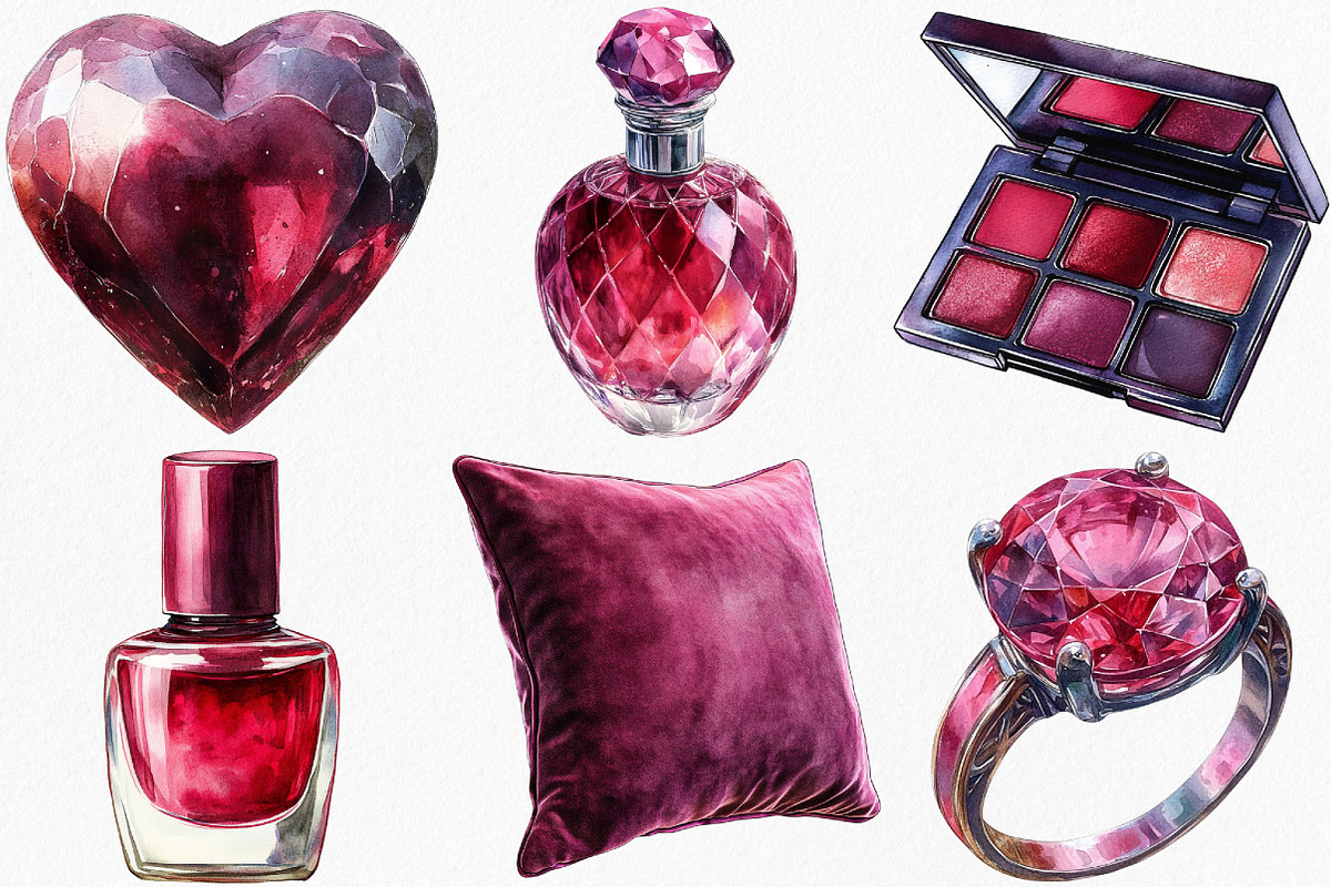 Watercolor Burgundy Beauty Clipart, an Illustration by Canvas Craft (Photo 3 of 7)