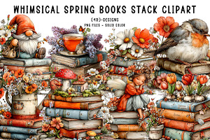 Whimsical Spring Books Stack Clipart, an Illustration by CreationArt