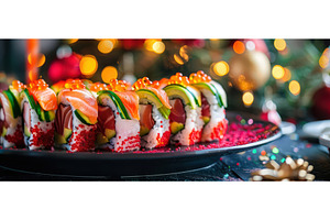 Gourmet holiday sushi rolls with, a Holiday Photo by piter.goskov