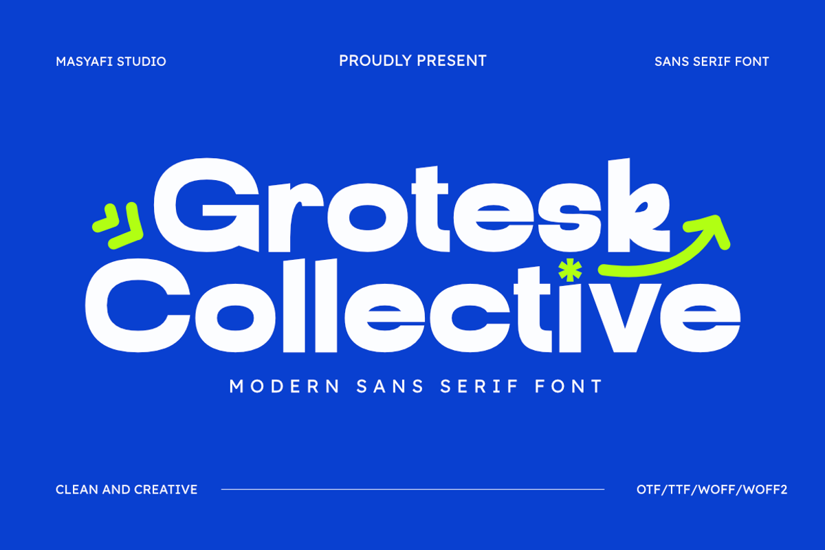 Grotesk Collective - Modern Sans Fon, a Sans Serif Font by Masyafi Studio (Photo 1 of 9)