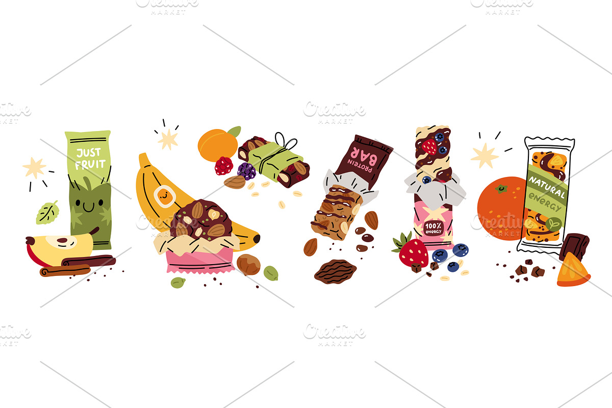 Protein bar packaging. Sweet cereal, a Food Illustration by YummyBuum